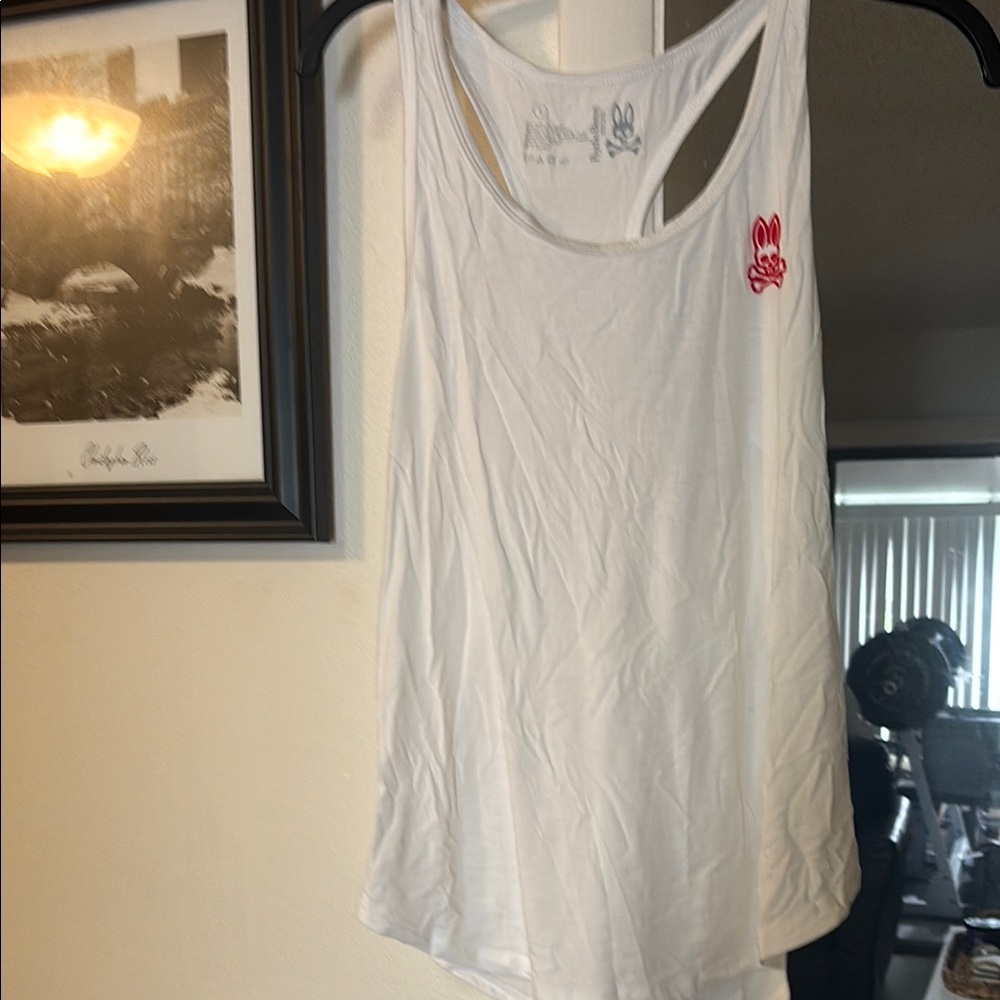 Psycho Bunny White Tank Top with Red Logo